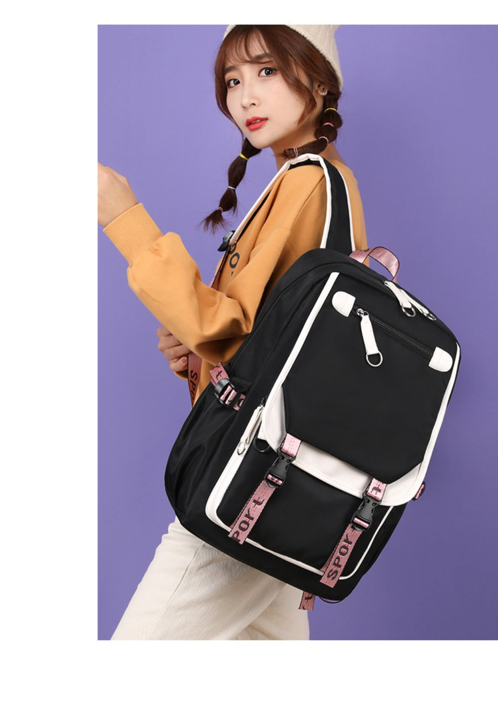 Pink School Students Campus Bag Schoolbag Backpack With A-Z 26 Letters Lightweight Travel Christmas Gifts