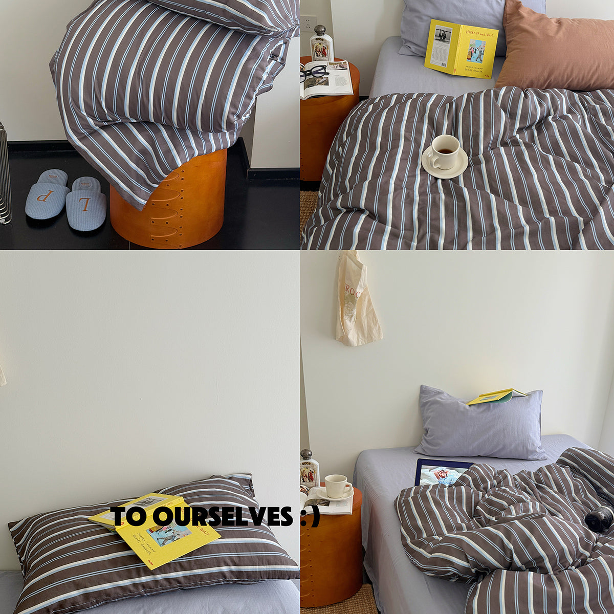 Vintage Striped Cotton Gauze Duvet Cover Set - 4 Piece Bedding Set