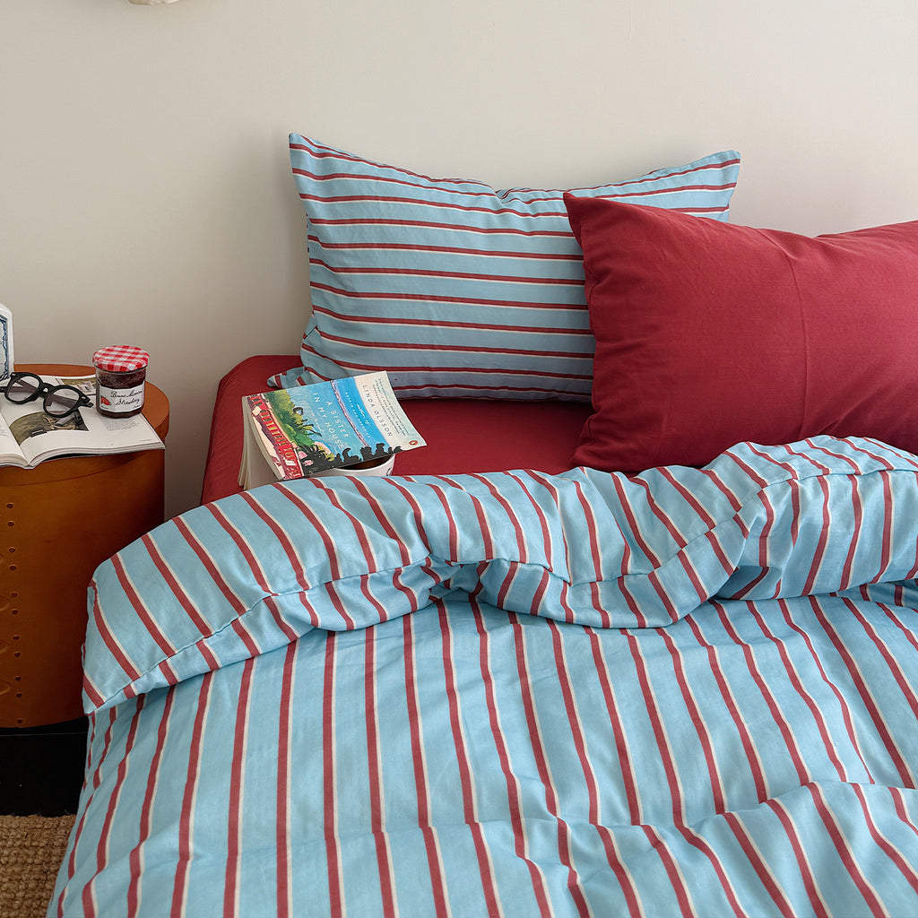 Vintage Striped Cotton Gauze Duvet Cover Set - 4 Piece Bedding Set