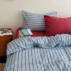 Vintage Striped Cotton Gauze Duvet Cover Set - 4 Piece Bedding Set