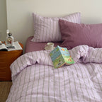 Vintage Striped Cotton Gauze Duvet Cover Set - 4 Piece Bedding Set