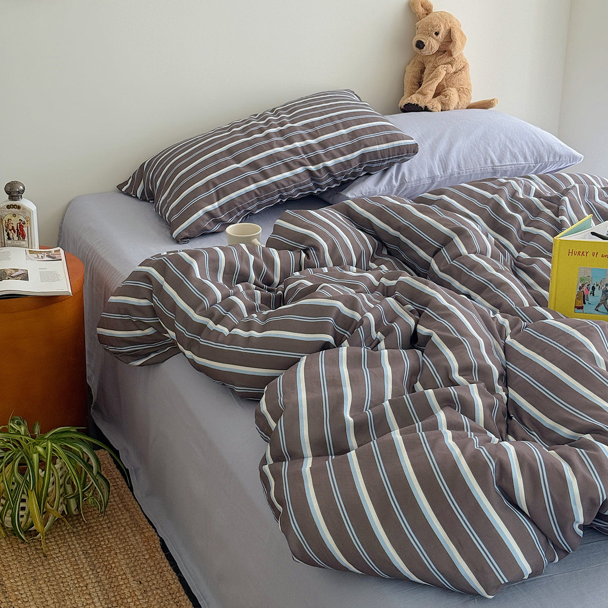 Vintage Striped Cotton Gauze Duvet Cover Set - 4 Piece Bedding Set