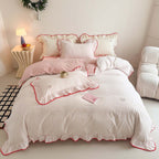 Rainbow Stripe Washed Cotton Duvet Cover Set with Shell Edge