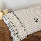 2026 New French Cottagecore Striped 100% Cotton Bedding Set with Ruffles and Embroidery For Farmhouse