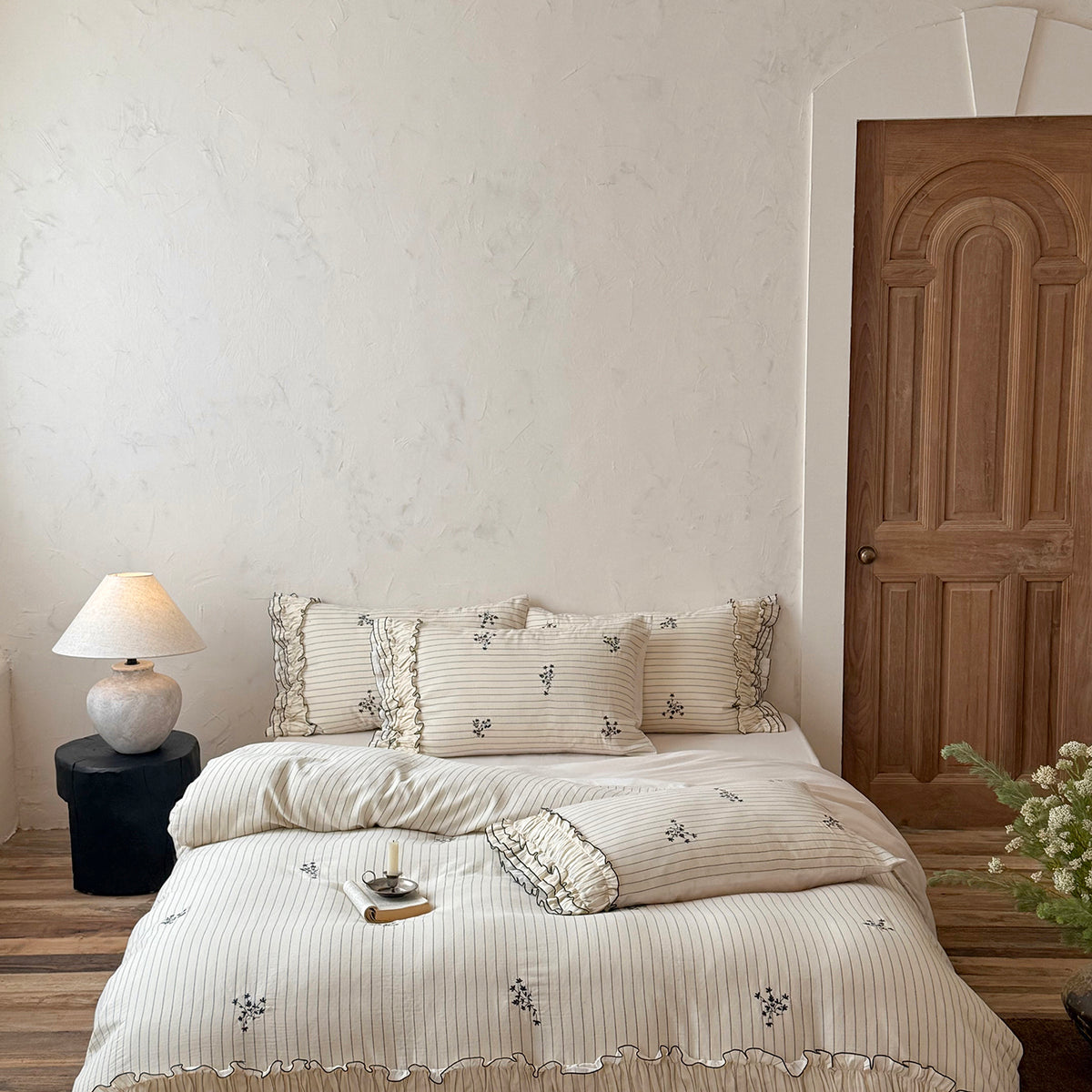 French Cottagecore Striped Cotton Bedding Separates