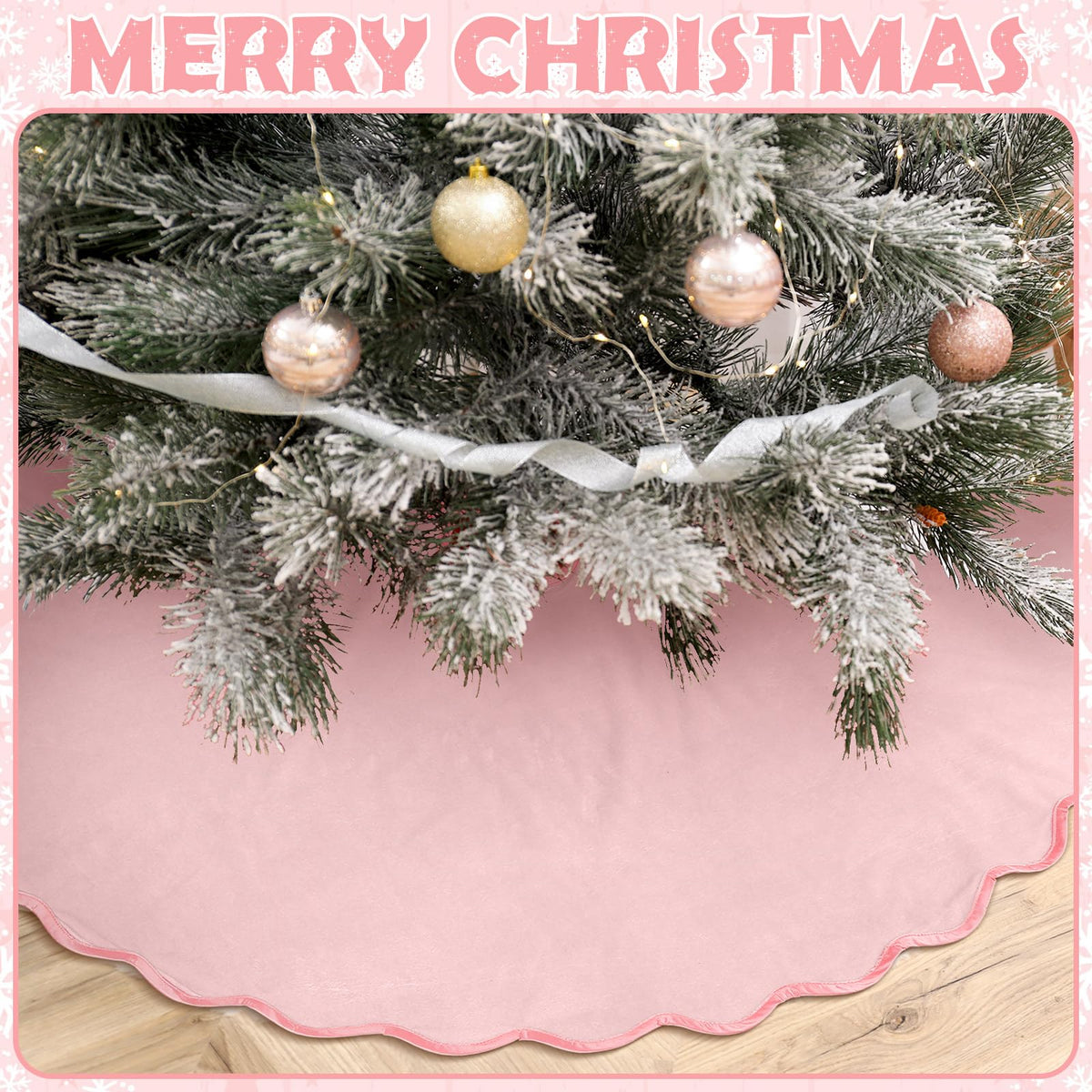 Pink Christmas Tree Skirt Velvet Tree Skirts, 48 Inch Xmas Decorations for Home Indoor Outdoor