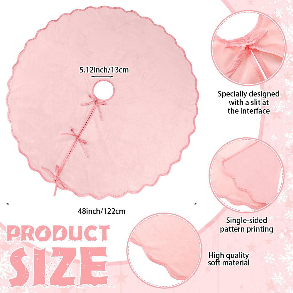 Pink Christmas Tree Skirt Velvet Tree Skirts, 48 Inch Xmas Decorations for Home Indoor Outdoor