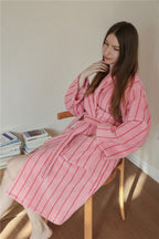 New Classic Vintage Striped Bathrobes Cotton Adult Couple Striped Robes