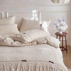 French Cotton-Linen Lace Bedspread Bedding Set - Riviera Elegance