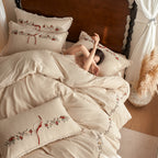 French Cotton-Linen Lace Embroidered Bedding Set - Spring Breeze