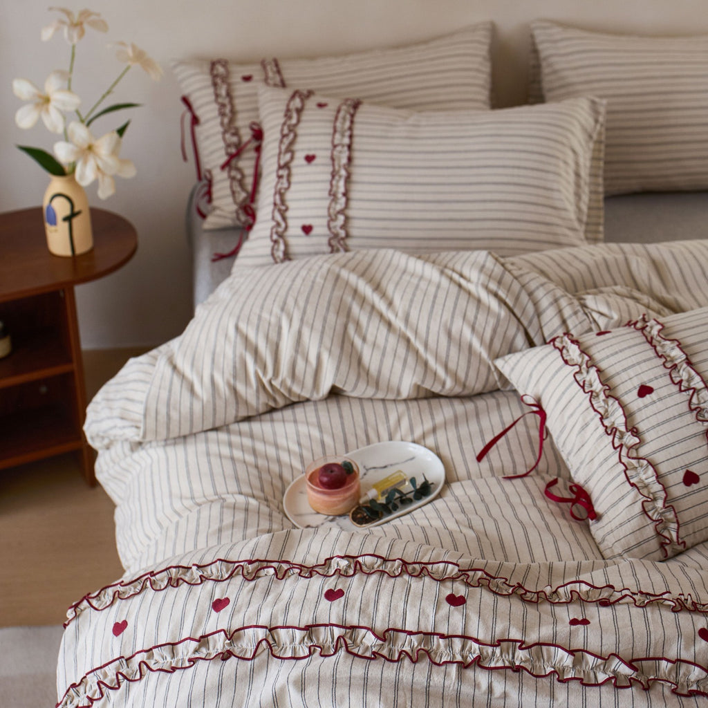 French Cottage Floral Cotton-Linen Blend Bow Bedding Set