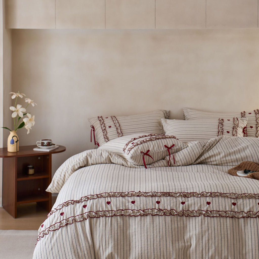 French Cottage Floral Cotton-Linen Blend Bow Bedding Set