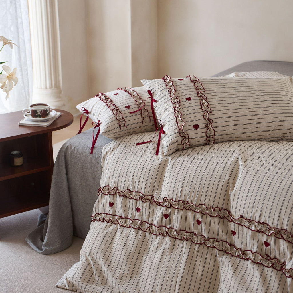 French Cottage Floral Cotton-Linen Blend Bow Bedding Set