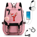 Pink School Students Campus Bag Schoolbag Backpack With A-Z 26 Letters Lightweight Travel Christmas Gifts