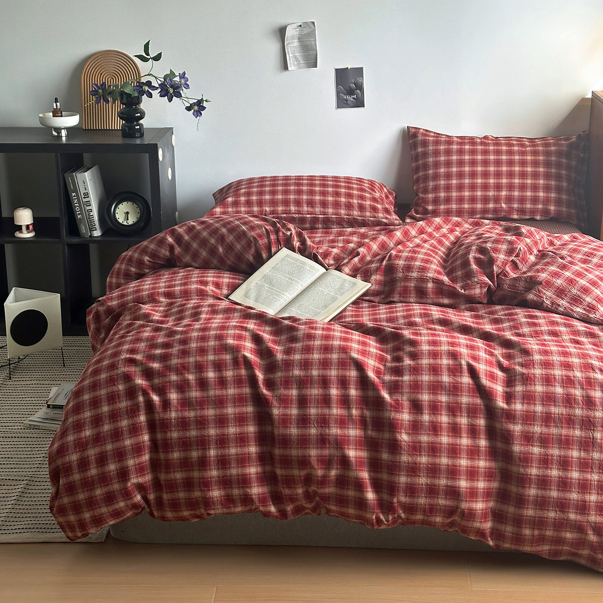 Vintage Red Plaid Washed Cotton Bedding Separates