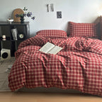 2026 New Retro 100% Washed Cotton Vintage Red Plaid Duvet Cover Set