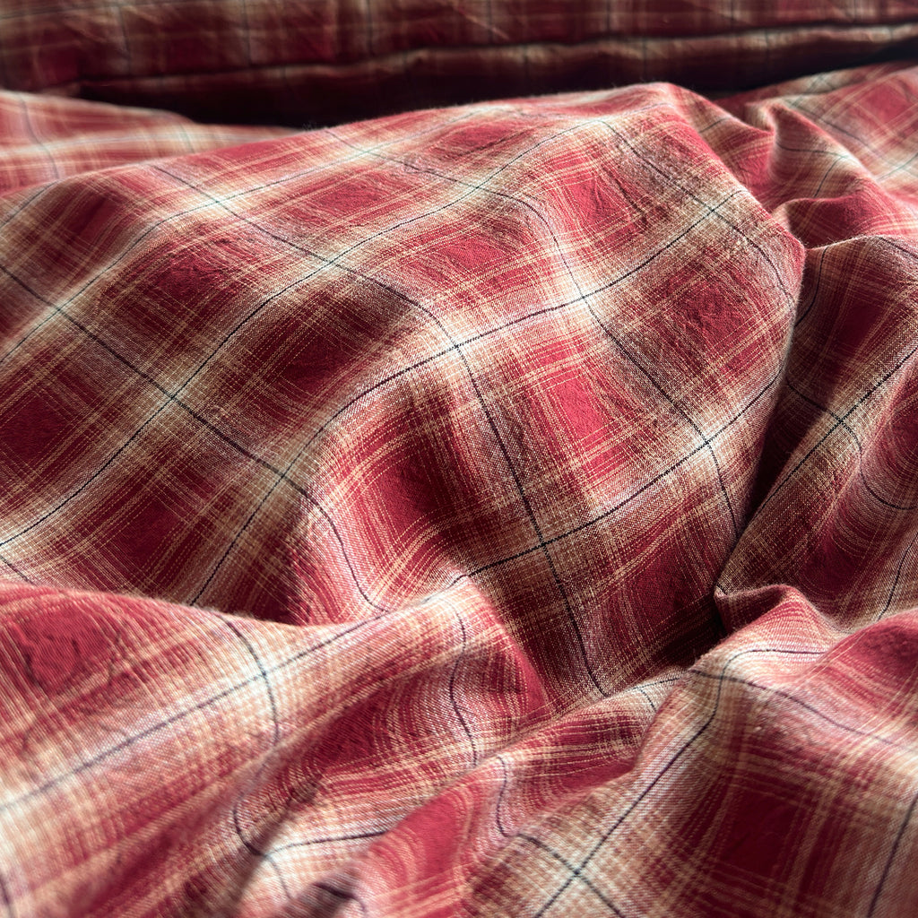 2026 New Retro 100% Washed Cotton Vintage Red Plaid Duvet Cover Set