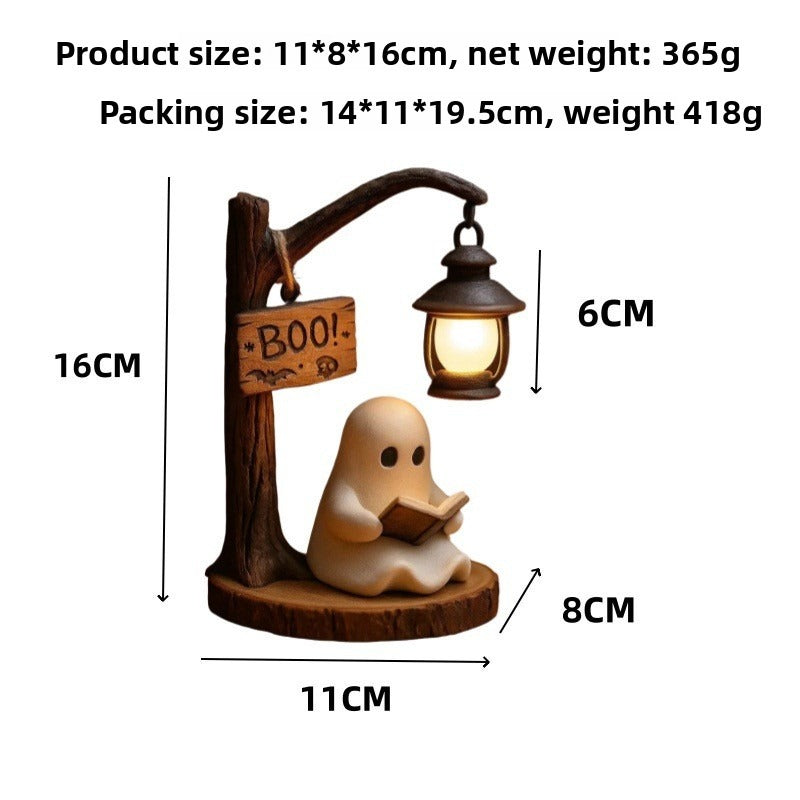Cute Ghost Reading Lantern Halloween Ghost Reading Reading Atmosphere Night Light