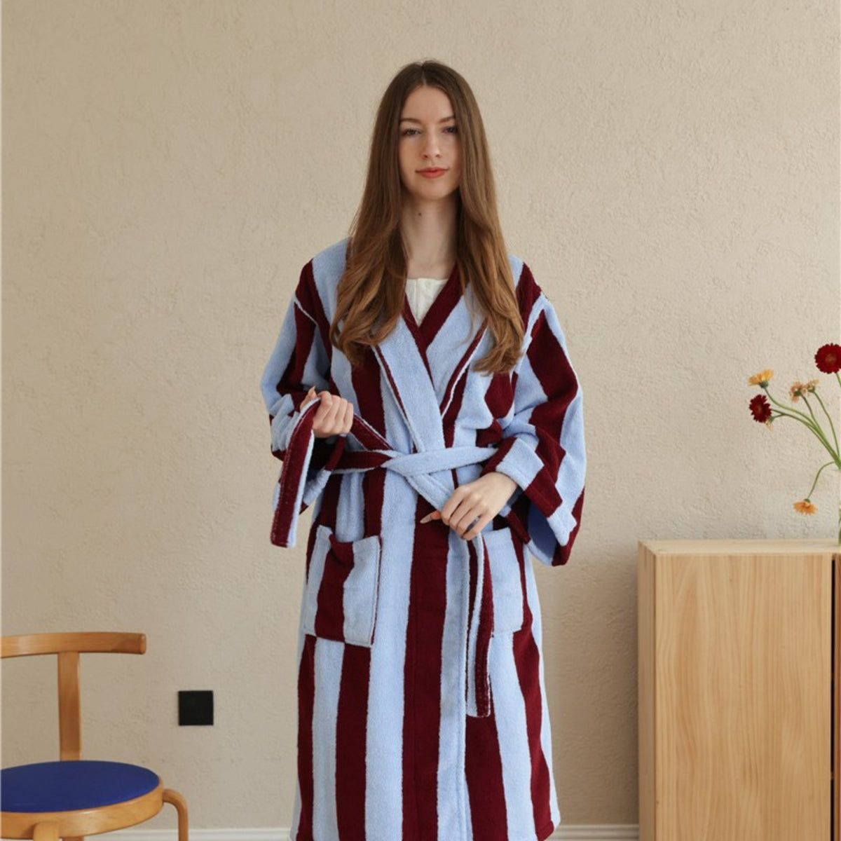 New Classic Vintage Striped Bathrobes Cotton Adult Couple Striped Robes