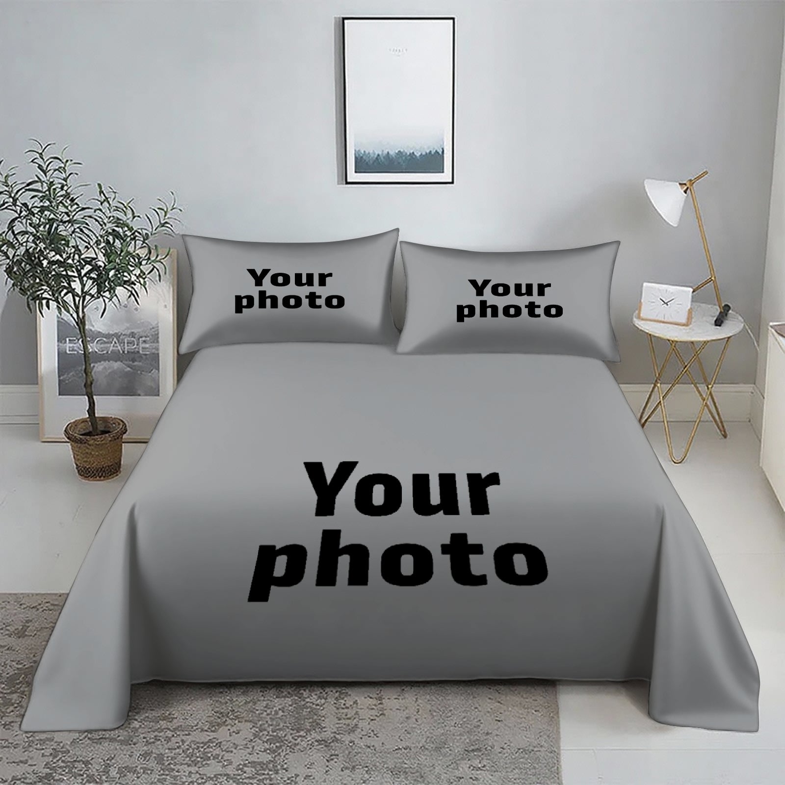 100% Cotton Sheet Set Personalized Your Photo Fitted Sheet + Flat Sheet + 1/2 Pillowcase Create Your Own Sheet Set Custom 3/4pcs Set