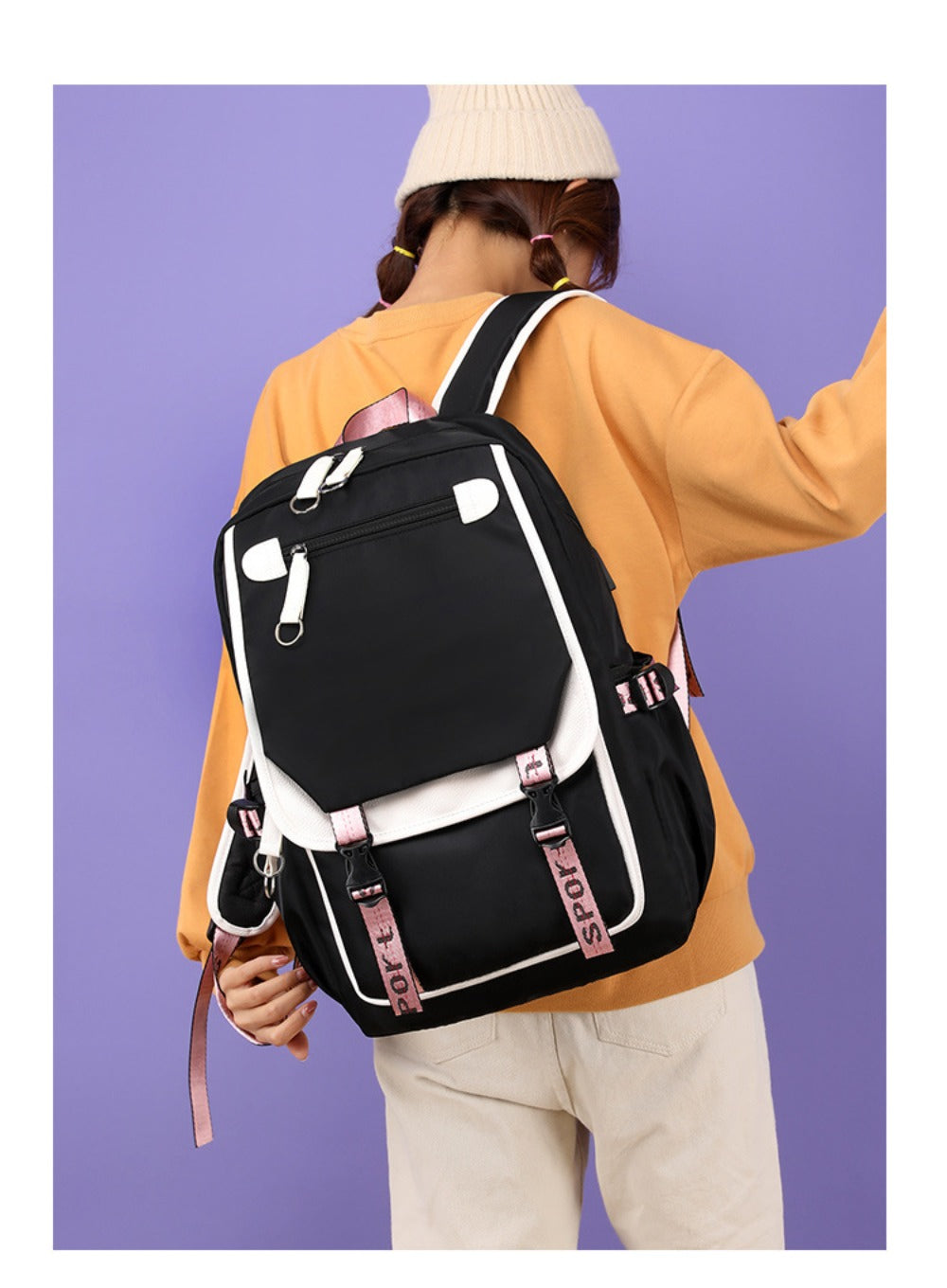 Pink School Students Campus Bag Schoolbag Backpack With A-Z 26 Letters Lightweight Travel Christmas Gifts