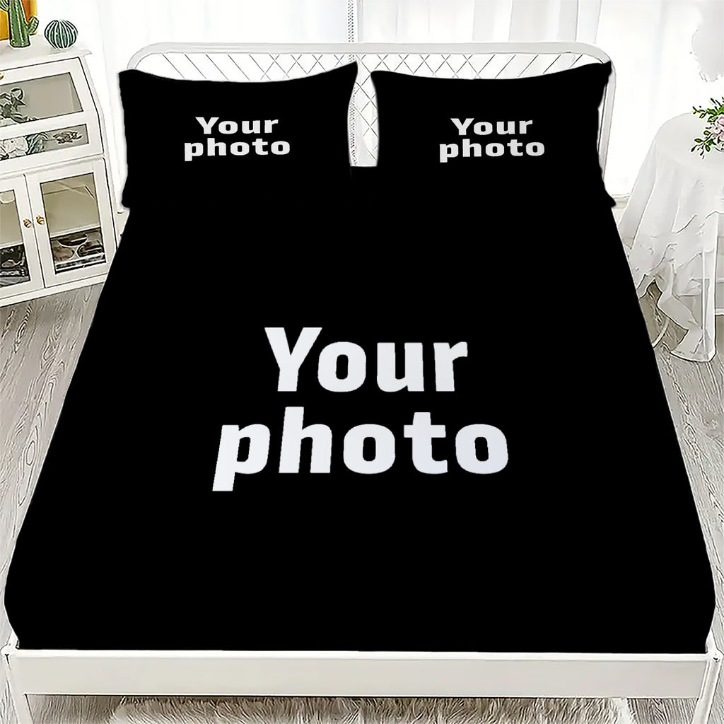 Polyester Sheet Set Personalized Your Photo Fitted Sheet + Flat Sheet + 1/2 Pillowcase Create Your Own Sheet Set Custom 3/4pcs Set