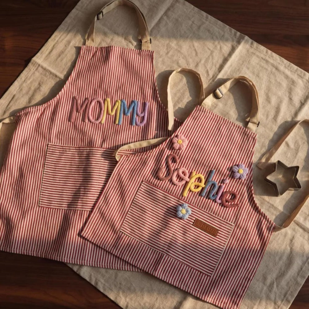 Personalized Embroidery Name Cooking Apron Family Gift Striped Stain Resistant Parent-child Apron Kitchen