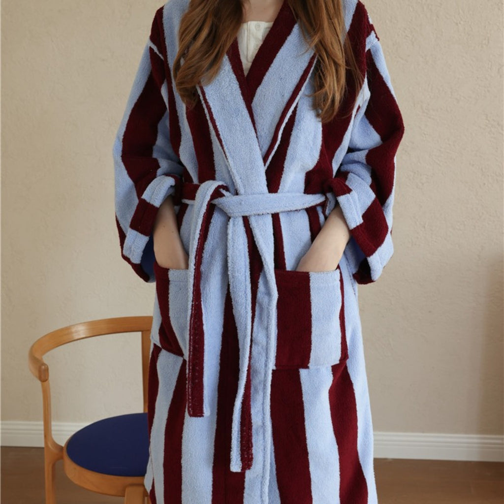 New Classic Vintage Striped Bathrobes Cotton Adult Couple Striped Robes