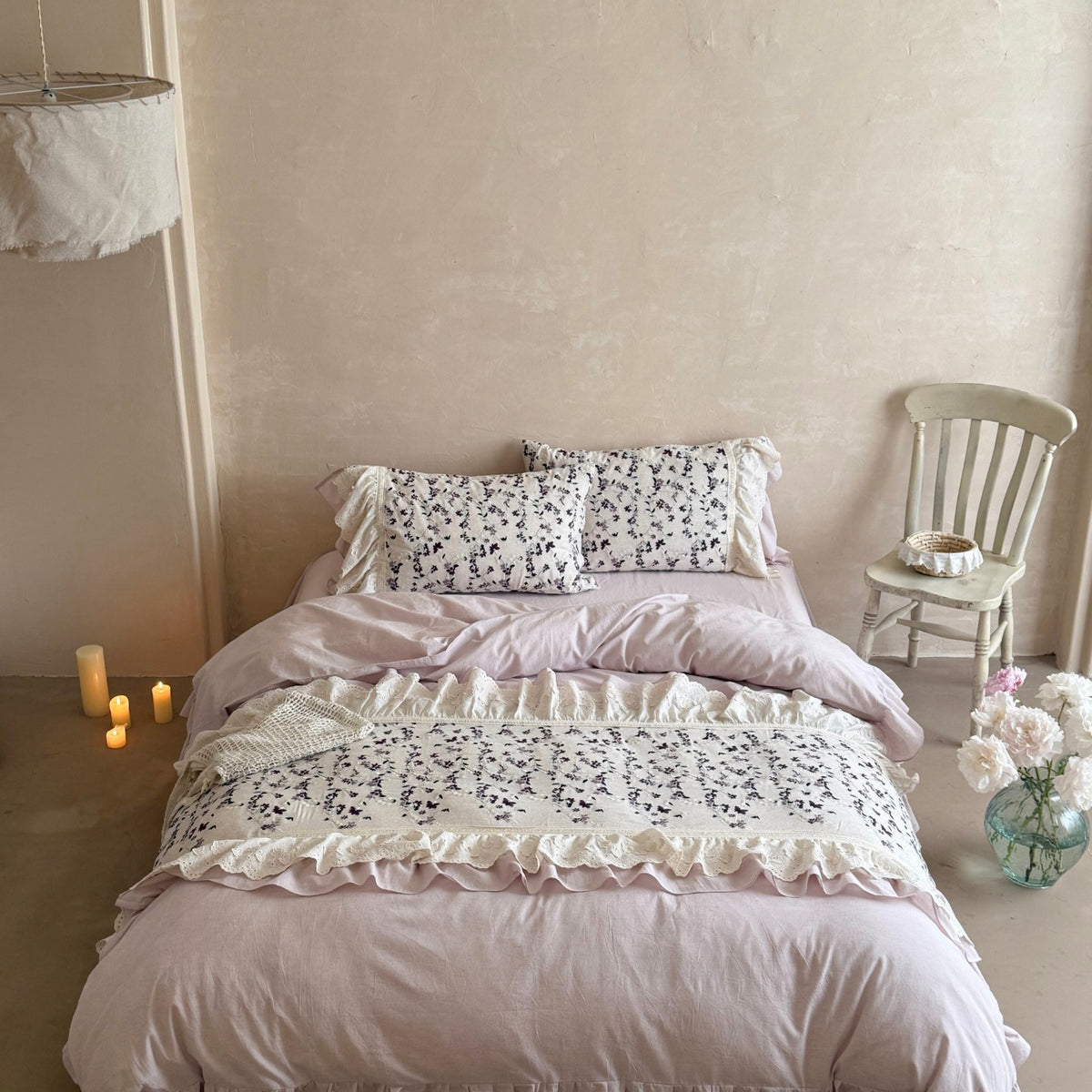 Cotton Embroidered Lace Trim Bedding Set