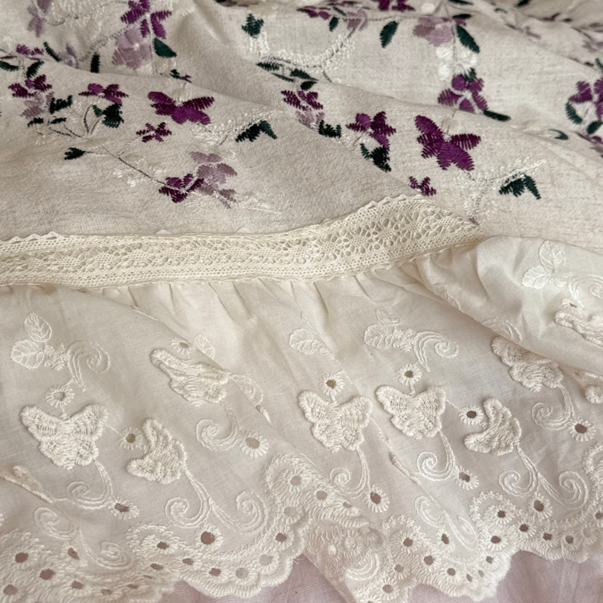 Cotton Embroidered Lace Trim Bedding Set
