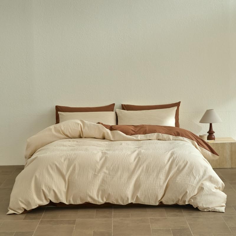 Cream Textured Washed Cotton Duvet Cover Set