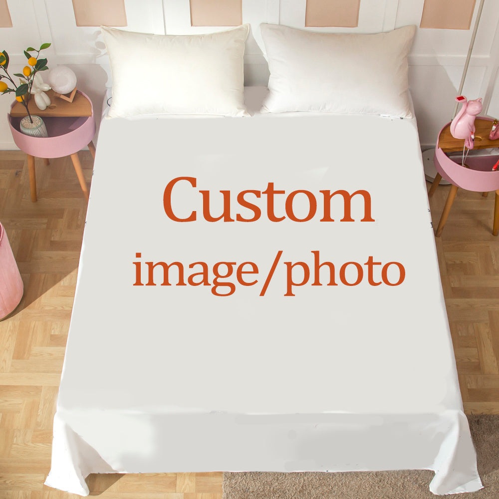 Polyester Sheet Set Personalized Your Photo Fitted Sheet + Flat Sheet + 1/2 Pillowcase Create Your Own Sheet Set Custom 3/4pcs Set