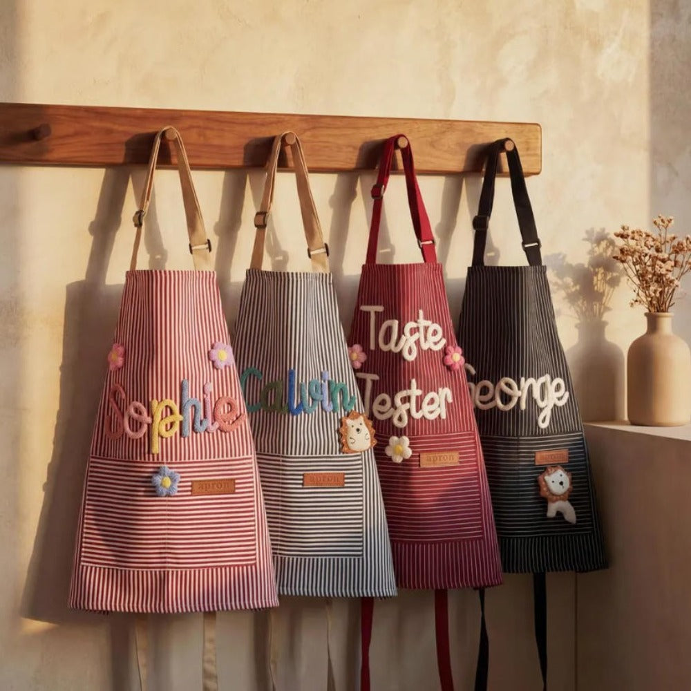 Personalized Embroidery Name Cooking Apron Family Gift Striped Stain Resistant Parent-child Apron Kitchen