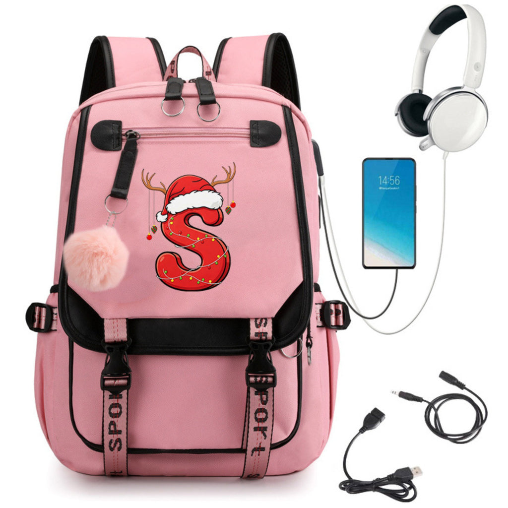 Pink School Students Campus Bag Schoolbag Backpack With A-Z 26 Letters Lightweight Travel Christmas Gifts