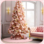 Pink Christmas Tree Skirt Velvet Tree Skirts, 48 Inch Xmas Decorations for Home Indoor Outdoor