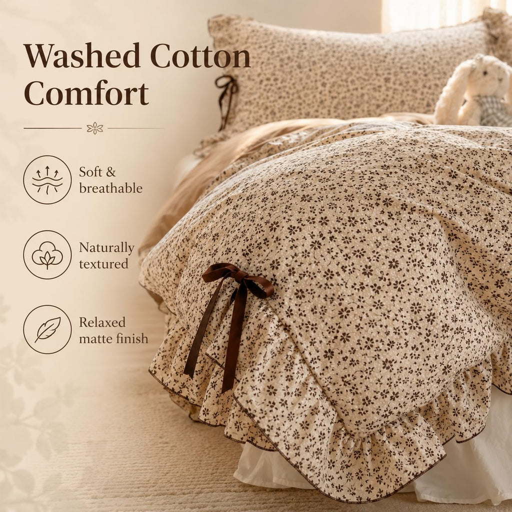 Vintage Floral Ruffle Washed Cotton Duvet Cover Set