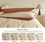 Cream Textured Duvet Cover Queen Size - 3 piece Soft Washed Cotton Bedding Set with Zipper Closure & 8 Corner Ties