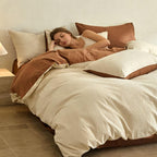 Cream Textured Duvet Cover Queen Size - 3 piece Soft Washed Cotton Bedding Set with Zipper Closure & 8 Corner Ties