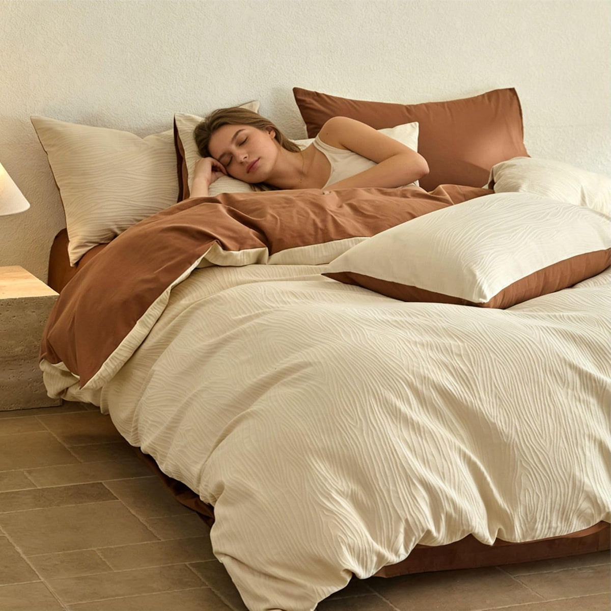 Cream Textured Washed Cotton Duvet Cover Set - LinQton Custom product photo