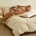 Cream Textured Duvet Cover Queen Size - 3 piece Soft Washed Cotton Bedding Set with Zipper Closure & 8 Corner Ties