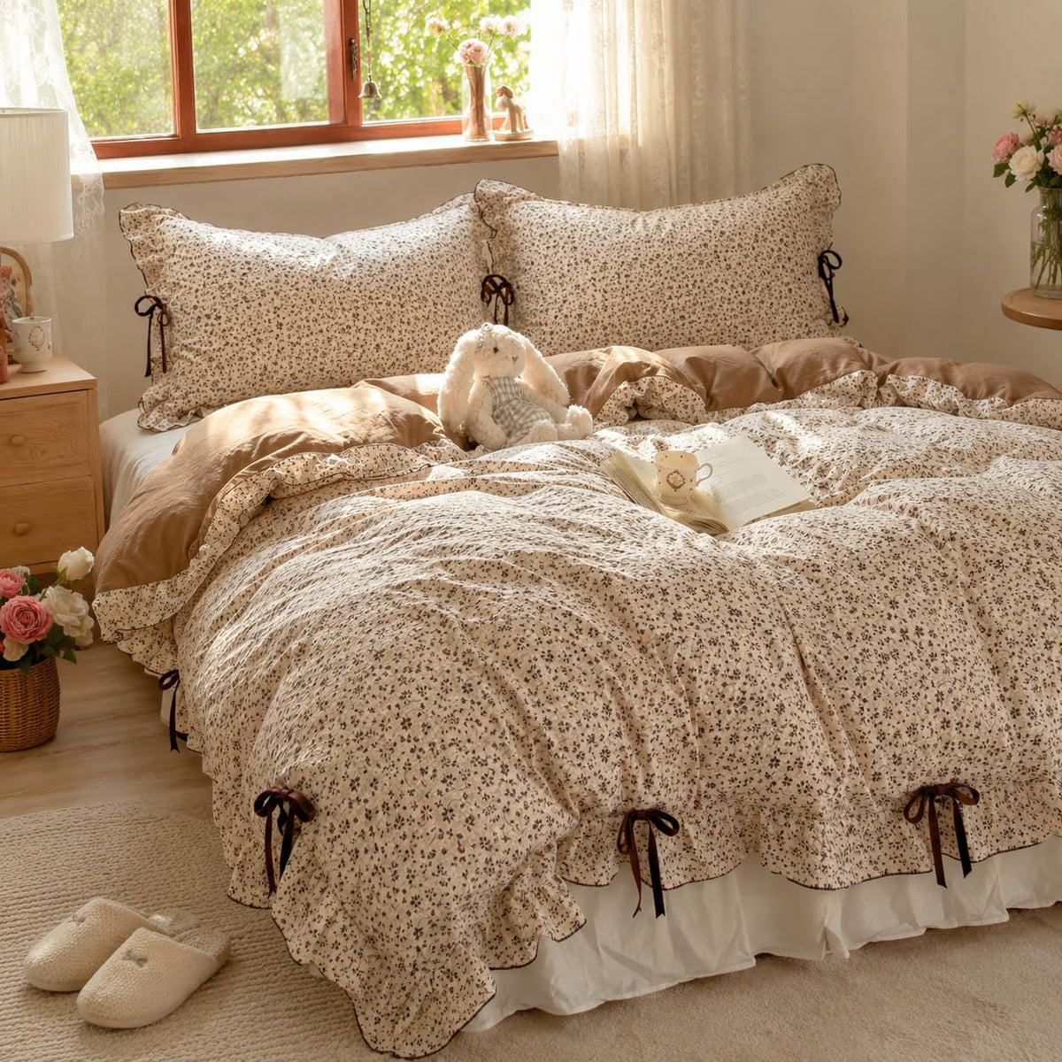 Vintage Floral Ruffle Washed Cotton Duvet Cover Set - LinQton Custom product photo