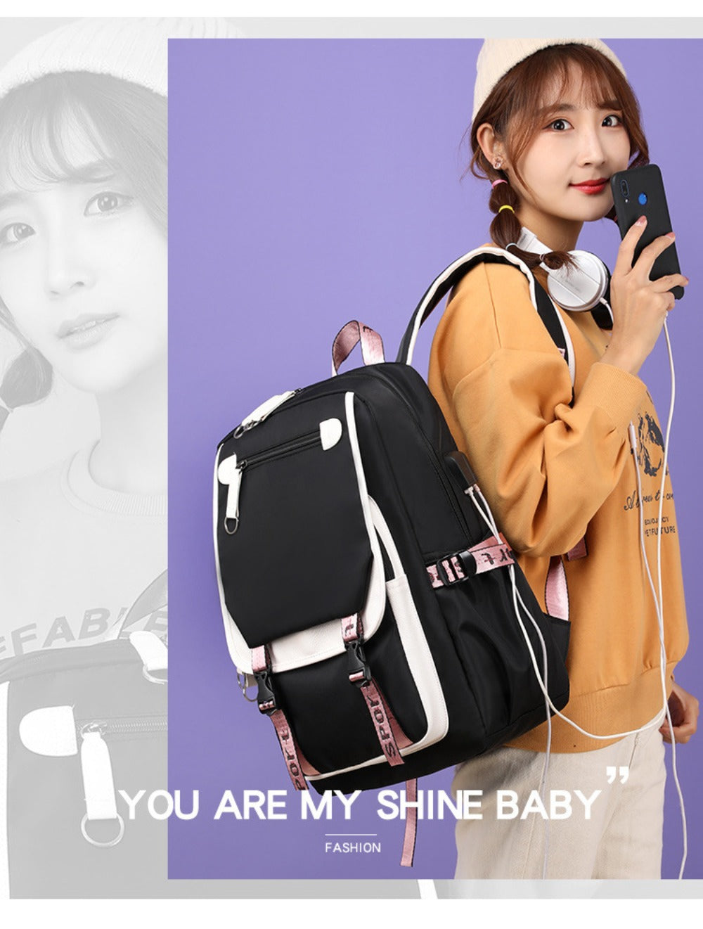 Pink School Students Campus Bag Schoolbag Backpack With A-Z 26 Letters Lightweight Travel Christmas Gifts