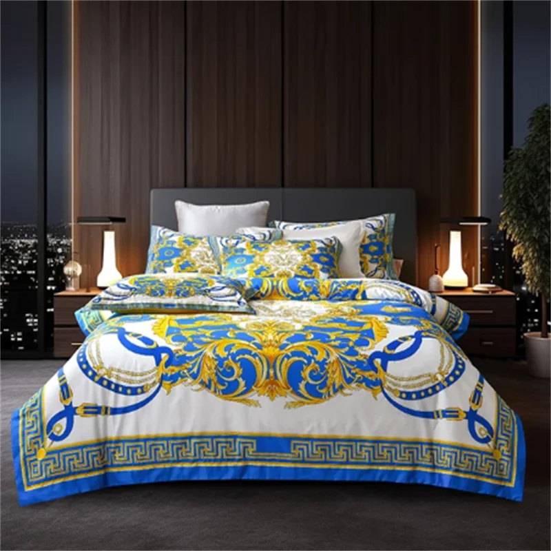 Luxury Modern Style Digital Printing Cotton Fabric Bedding Set Duvet Cover Linen Fitted Sheet Pillowcases Home Textile