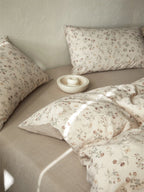 French Cottage Floral Cotton-Linen Bow Bedding Set