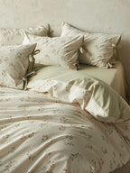 French Cottage Floral Cotton-Linen Bow Bedding Set