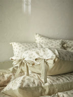 French Cottage Floral Cotton-Linen Bow Bedding Set