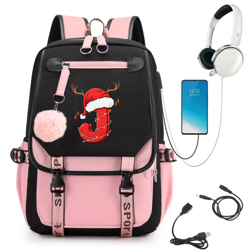Pink School Students Campus Bag Schoolbag Backpack With A-Z 26 Letters Lightweight Travel Christmas Gifts