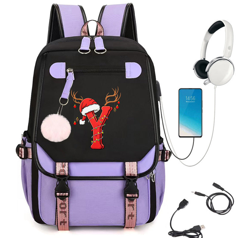 School Students Campus Bag Schoolbag Backpack With A-Z 26 Letters Lightweight Travel Christmas Gifts