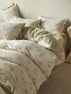 French Cottage Floral Cotton-Linen Bow Bedding Set