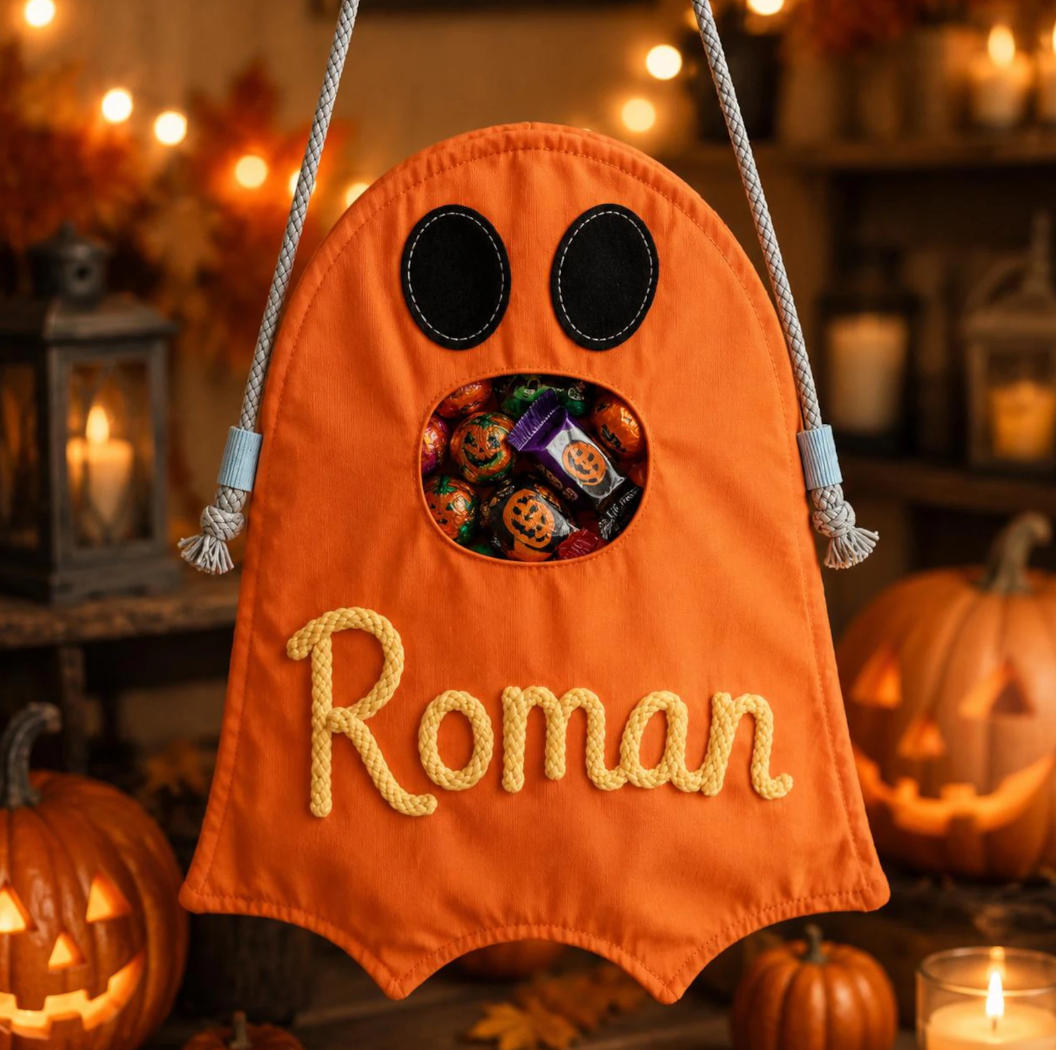 Halloween Ghost-shaped Candy Bag Can Be Made Into A Rope Name Children's Pumpkin Party Storage Bag Halloween Gift